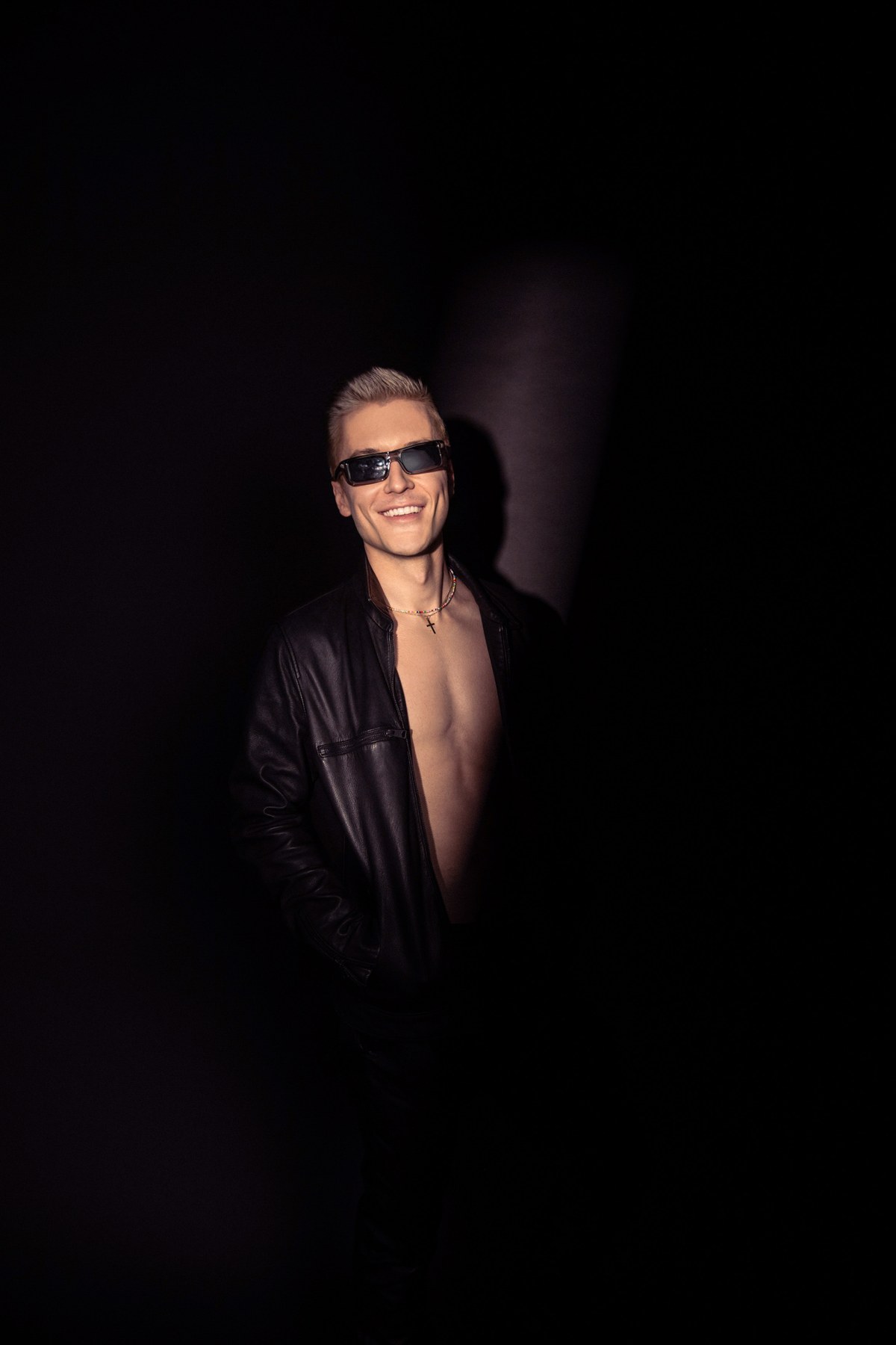 Leather jacket cross